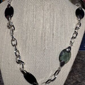 Monet Silver Tone Chain Large Facet & Teardrop Shape Beads Necklace & Bracelet